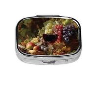 Mini pilulier carré en métal avec 2 compartiments de poche pour peinture raisin, fruits de vin