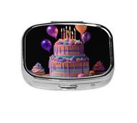 Mini pilulier carré en métal avec 2 compartiments et petite boîte de rangement « Happy Birthday »