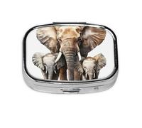 Mini pilulier carré en métal avec 2 compartiments Motif éléphant africain