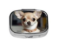 Mini pilulier carré en métal avec 2 compartiments pour poche et portefeuille Motif Chihuahua