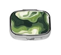 Mini pilulier carré en métal avec motif abstrait tourbillon ondulé 2 compartiments de poche portable petit étui de rangement
