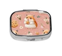 Mini pilulier carré en métal avec motif de rat mignon - Organiseur de médicaments de voyage - 2 compartiments de poche - Petit étui de rangement portable