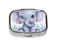 Mini pilulier carré en métal avec motif éléphant - Organiseur de voyage à 2 compartiments - Petit étui de rangement portable