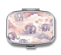 Mini pilulier carré en métal avec motif éléphant pour sac à main, petit et mignon, 2 compartiments, pilulier portable pour médicaments quotidiens, vitamines