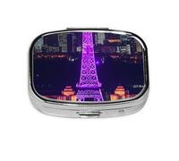 Mini pilulier carré en métal avec tour Eiffel Violet 2 compartiments