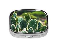 Mini pilulier carré en métal Cactus Fresh - Organisateur de médicaments de voyage - 2 compartiments de poche - Petit étui de rangement portable