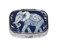 Mini pilulier carré en métal coloré motif cachemire éléphant organiseur de voyage 2 compartiments de poche petit étui de rangement portable