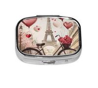 Mini pilulier carré en métal Love Paris Tower Coffee avec 2 compartiments de poche