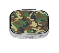 Mini pilulier carré en métal plaqué fer avec imprimé camouflage militaire vert pour la maison, les voyages