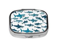 Mini pilulier carré en métal plaqué fer avec motif requin avec différents gestes imprimés pour la maison, les voyages et le sac à main