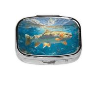 Mini pilulier carré en métal pour truite de rivière - Organiseur de voyage à 2 compartiments - Petit étui de rangement portable