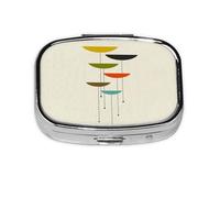 Mini pilulier carré moderne du milieu du siècle, 2 compartiments pour sac à main ou poche, vitamines, compléments, piluliers.