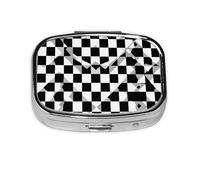 Mini pilulier carré noir et blanc à carreaux_1 boîte à pilules compacte en métal avec 2 compartiments pour le voyage