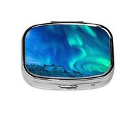 Mini pilulier carré Northern Lights - 2 compartiments - Pour sac à main ou poche, vitamines, compléments alimentaires