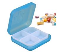 Mini pilulier carré - Pilulier de voyage | Boîte de rangement de médicaments à quatre compartiments, conteneur portable à fermeture transparente pour les médicaments de poche, les compléments