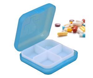 Mini pilulier carré - Pilulier de voyage | Boîte de rangement de médicaments à quatre compartiments, conteneur portable à fermeture transparente pour les médicaments de poche, les compléments