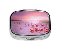 Mini pilulier carré rose flamants roses, 2 compartiments pour sac à main ou poche, vitamines, supplément, pilulier