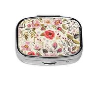 Mini pilulier carré rustique en forme de rose à 2 compartiments pour sac à main ou poche, vitamines, compléments, piluliers.