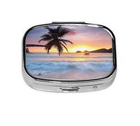 Mini pilulier carré Sunrise Tropical Palm Tree Island, 2 compartiments pour sac à main ou poche, vitamines, compléments, piluliers.