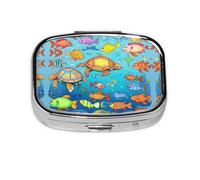 Mini pilulier carré tortue et poisson, peut être mis dans un portefeuille ou une poche pour ranger une variété de petits objets