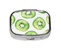 Mini pilulier carré vert kiwi en métal, organisateur de médicaments de voyage, 2 compartiments de poche, petit étui de rangement portable