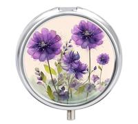 Mini pilulier de voyage à 3 compartiments de style aquarelle avec fleurs violettes pour homme