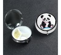 Mini pilulier en métal - 3 compartiments - Pilulier de voyage léger - Panda mignon - Étui hebdomadaire pour vitamines et médicaments