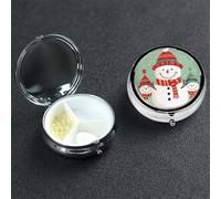 Mini pilulier en métal - Pilulier de voyage à 3 compartiments léger de poche Merry Christmas mignon bonhomme de neige pour médicaments hebdomadaires pour vitamines et médicaments