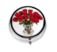 Mini pilulier portable avec impression de roses rouges - Compact et pratique - Pour ranger et organiser les pilules
