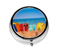 Mini pilulier portable avec imprimé « Flip Flops On A Sandy Beach » - Mini pilulier compact et pratique pour ranger et organiser les pilules