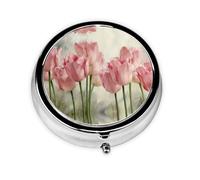 Mini pilulier portable avec imprimé tulipes roses - Compact et pratique - Pour ranger et organiser les pilules