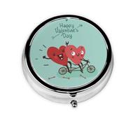 Mini pilulier portable avec imprimé « Two Hearts Fall in Love On Bicycle » - Mini pilulier compact et pratique pour ranger et organiser les pilules
