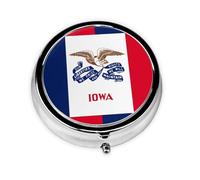 Mini pilulier rond à 3 compartiments avec drapeau de l'État de l'Iowa - Coloré - Portable