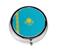 Mini pilulier rond à 3 compartiments avec drapeau du Kazakhstan coloré imprimé