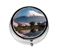 Mini pilulier rond à 3 compartiments Mont Fuji au début du printemps coloré imprimé boîte à pilules de voyage portable