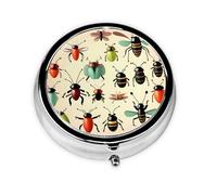 Mini pilulier rond à 3 compartiments, petit pilulier de dessin animé, petits insectes, coloré imprimé, boîte à pilules de voyage portable