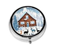 Mini pilulier rond à 3 compartiments - Petit pilulier d'hiver - Coloré - Imprimé faon - Portable
