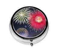 Mini pilulier rond à 3 compartiments, petit pilulier splendide feux d'artifice coloré imprimé boîte à pilules de voyage portable