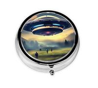 Mini pilulier rond à 3 compartiments - Petit pilulier UFO Landing - Coloré - Imprimé - Portable