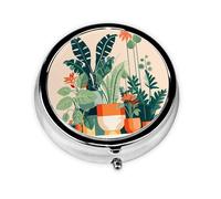 Mini pilulier rond à 3 compartiments, petite boîte à pilules de dessin animé, petite plante verte, colorée imprimée, boîte à pilules de voyage portable