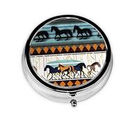 Mini pilulier rond à motif de cheval à rayures, peut être mis dans un portefeuille, une poche, léger et pratique, pilulier à 3 compartiments, pilulier portable,
