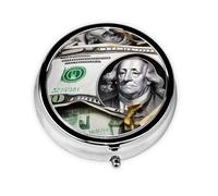 Mini pilulier rond à motifs de billets de banque, peut être mis dans un portefeuille, une poche, léger et pratique, pilulier à 3 compartiments, pilulier portable,