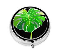 Mini pilulier rond abstrait en forme de feuille de Monstera, peut être mis dans un portefeuille, une poche, léger et pratique, pilulier à 3 compartiments, pilulier portable,