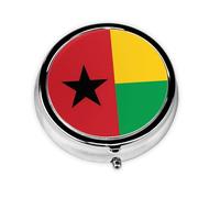 Mini pilulier rond avec drapeau de la Guinée-Bissau - Léger et portable - Avec 3 inserts en plastique - Peut être transporté dans une poche ou un portefeuille.