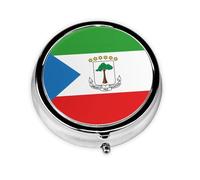 Mini pilulier rond avec drapeau de la Guinée équatoriale, léger et portable, avec 3 inserts en plastique, convient pour le transport dans les poches ou les portefeuilles.