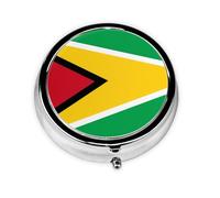 Mini pilulier rond avec drapeau de la Guyane, léger et portable, avec 3 inserts en plastique, convient pour le transport dans les poches ou les portefeuilles.