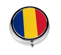 Mini pilulier rond avec drapeau de la Roumanie, 3 compartiments, peut être mis dans un portefeuille, une poche, léger et pratique