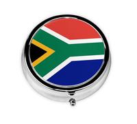 Mini pilulier rond avec drapeau de l'Afrique du Sud, léger et portable, avec 3 inserts en plastique, convient pour le transport dans les poches ou les portefeuilles.