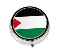 Mini pilulier rond avec drapeau de l'État de Palestine, 3 compartiments, peut être mis dans un portefeuille, une poche, léger et pratique