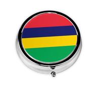 Mini pilulier rond avec drapeau de l'île Maurice, peut être mis dans un portefeuille, une poche, léger et pratique, 3 compartiments, pilulier portable,